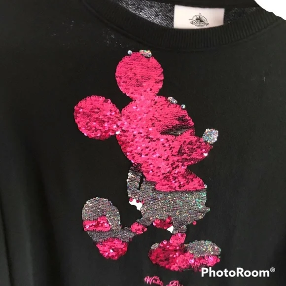 Walt Disney World Sequined Mickey Lightweight Sweatshirt. Black/ Hot Pink. XS - Picture 13 of 14